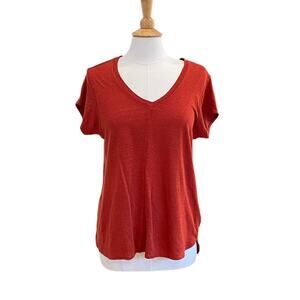 Tahari 100% Linen Burnt Orange Short Sleeve V-Neck T-Shirt, Size XL